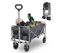 Outopee 100KG Large Capacity Festival Trolley, 600d Oxford Cloth Steel Frame Flat Folding Style Garden Folding Cart, Portable Garden Wagon Cart for Gardening, Camping, Shopping, Grey