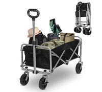 Outopee 100KG Large Capacity Festival Trolley, 600d Oxford Cloth Steel Frame Flat Folding Style Garden Folding Cart, Portable Garden Wagon Cart for Gardening, Camping, Shopping, Black