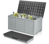 Outopee 280L Foldable Garden Storage Box With Strapped Lid, Grey&Black