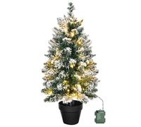 Outopee 2ft Snow Flocked Artificial Mini Christmas Tree with Pot Base | Small Tabletop Xmas Tree, 30 Warm Lights, 8 Lighting Modes, Indoor Christmas Holiday Decoration for Home, Office, Shop