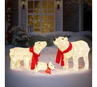Outopee 3-Piece Lighted Christmas Polar Bear Family Decorations, All-Weather Xmas Decor with Pre-lit 190LED Lights, Christmas Ornament for Indoor Outdoor Yard Porch Garden Holiday Displays, White