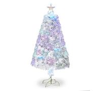 Outopee 3ft Fibre Optic Christmas Tree with Multi-Colour Changing Lights, Top Star, 85 Branch Tips, Pre-lit White Artificial Xmas Tree for Holiday Home & Office Decoration