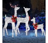 Outopee 3pcs Lighted Christmas Reindeer Decoration, Waterproof 2D Light Up Xmas Deer Family Set Ornament with 200LED Lights & Metal Stakes for Indoor Outdoor Yard Porch Garden Lawn, White