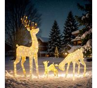 Outopee 3pcs Lighted Christmas Reindeer Family Set Decorations, Weather Proof Large Deer with Pre-lit 300LED Lights, Christmas Ornament for Indoor Outdoor Yard Porch Garden Holiday Displays, White