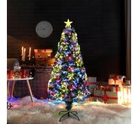 Outopee 4ft Fibre Optic Christmas Tree with Multi-Colour Changing, 8 Lighting Modes, Star Topper, Star Ornaments, 130 Branch Tips, Pre-lit Green Artificial Xmas Tree for Holiday Home & Office Decor