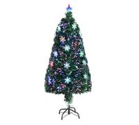 Outopee 4ft Fibre Optic Christmas Tree with Multi-Colour Changing and 20 Light Snowflakes, Top Star, 130 Branch Tips, Pre-lit Green Artificial Xmas Tree for Holiday Home & Office Decoration