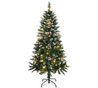 Outopee 5ft Snow Flocked Artificial Christmas Tree with 80LED Lights, 8 Lighting Modes, Pine Cones, 480 Branch Tips PVC Xmas Tree with Foldable Metal Stand for Holiday Party Home Office Decor