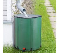 Outopee 66 Gallon/250L Portable Rain Barrel, Collapsible Water Storage Tank, Water Collector Folding Rainwater Water Storage Container with Filter Overflow Kit Faucet for Garden Plant Watering, Green