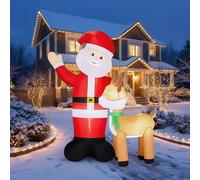 Outopee 6FT Christmas Inflatable Santa Claus & Reindeer Outdoor Decoration | Built-in 4 LED Lights, Air Blower, Quick Assembly, Xmas Holiday Party Blow Up Yard Decorations for Lawn, Garden, Porch