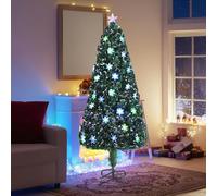 Outopee 6ft Fibre Optic Christmas Tree with Multi-Colour Changing and 36 Light Snowflakes, Top Star, 230 Branch Tips, Pre-lit Green Artificial Xmas Tree for Holiday Home & Office Decoration