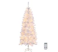 Outopee 6ft Pre-lit White Artificial Christmas Tree, Pencil Slim Xmas Tree with 210 Lights, Remote Control, 8 Lighting Modes & 400 Branch Tips for Holiday Party Home, Office, Shop Decoration
