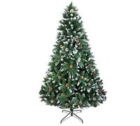Outopee 6ft Snow Flocked Artificial Christmas Tree with 100LED Lights, 8 Lighting Modes, Pine Cones, 920 Branch Tips PVC Xmas Tree with Foldable Metal Stand for Holiday Party Home Office Decor