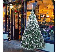 Outopee 7ft Snow Flocked Artificial Christmas Tree, White and Green PVC Pine Xmas Trees with 870 Branch Tips & Foldable Metal Stand, Indoor Christmas Holiday Decoration for Home, Office, Shop
