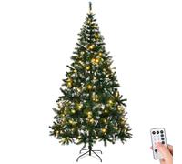 Outopee 7ft Snow Flocked Artificial Christmas Tree with 150LED Lights, 8 Lighting Modes, Remote Control, 1100 Branch Tips PVC Xmas Tree with Foldable Metal Stand for Holiday Party Home Office Decor