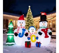Outopee 8FT Christmas Inflatable Outdoor Decoration, Snowman Family with JOY and Xmas Tree, Built-in 8 LED Lights, Xmas Holiday Party Blow Up Yard Decorations for Lawn, Garden, Porch