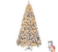 Outopee 8ft Snow Flocked Artificial Christmas Tree with 200LED Lights, Remote Control, 8 Lighting Modes, 1200 Branch Tips PVC Xmas Tree Indoor Christmas Holiday Decoration for Home, Office, Shop