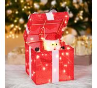 Outopee Animated Christmas Lighted Motorized Pop-up Gift Box with Santa, 60 LED Lights, Under The Christmas Tree Present Decorations for Indoor Outdoor Yard Home Holiday Displays Decor