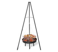 Outopee Campfire Tripod Grill, Adjustable Height BBQ Grill Grate with Fire Bowl, Portable Barbecue Cooking Grill for Outdoor Camping Picnics Hiking Garden Beach Party, Black