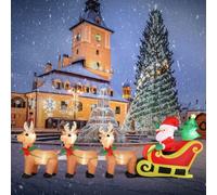 Outopee Christmas Inflatable Decoration, 10FT Outdoor Christmas Santa on Sleigh with 3 Reindeers and Built-in 11 LED Lights, Xmas Blow Up Decorations for Yard, Lawn, Garden, Front