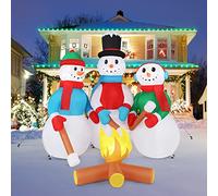 Outopee Christmas Inflatable Snowman Decoration, 6FT Outdoor Snowman Family Roasted On Fire with Built-in 7 LED Lights, Christmas Blow Up Yard Decoration for Lawn, Garden