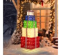 Outopee Christmas Lighted Gift Boxes 5 Layer, Outdoor Indoor Christmas Decorations Present Boxes with 200 LED, Pre-Secured Bowknot & Battery Operated for Christmas Ornament Home Yard, Multicolor