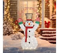 Outopee Christmas Lighted Snowman Decoration, 4 FT Outdoor Christmas 2D Snowman with 90 LED Warm White Light and Stakes, Pre-Lit Xmas Holiday Ornament Decor for Yard Patio Lawn Garden