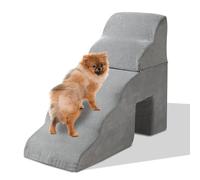 Outopee Curved Dog Stairs for Beds, 5 Steps Non-Slip Pet Steps for Small Medium Dogs, High Density Foam & Removable Washable Cover Ramp for Indoor Outdoor Use, Grey