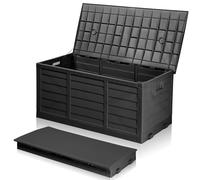Outopee Foldable Garden Storage Box, 280L Outdoor Plastic Utility Chest Organiser with Strapped Lid, Weather Resistant, Portable, Ideal for Garden, Patio, Balcony, Decking, Black