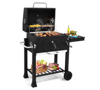 Outopee Large Charcoal BBQ Grill, Portable Barbecue Grill with Adjustable Charcoal Tray, Foldable Side Tables & Wheels, Outdoor Garden Barbecue Smoker for Camping Backyard Patio Party Picnic