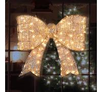Outopee Lighted Christmas Bow Decoration, Outdoor Hanging Large Golden Bows | with 124LED Lights, Pre-Lit Classic Ornament for Indoor & Outdoor Holiday Garden, Wall, Wreath, Door or Party Décor
