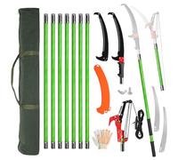 Outopee Manual Pole Saw & Telescopic Tree Pruner, 30FT Long Reach Pruning Saw with Sharp Steel Blade and Shears, Lightweight Trimming Tool for Garden, Oak, Palm Outdoor Use, Green
