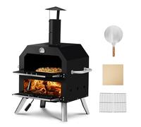 Outopee Outdoor Pizza Oven, 2 Layer Wood Fired Pizza Maker with Pizza Stone, Peel, Chimney, Removable Cooking Rack, Outside Garden Cooker Heating Oven for Camping Backyard Picnic Party BBQ