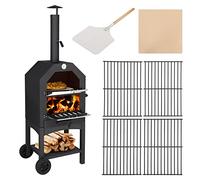 Outopee Outdoor Pizza Oven, Wood Fired Pizza Oven with Adjustable Chimney, Pizza Stone, Pizza Peel, Removable Wheels for Barbecue Camping Backyard Party