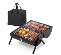 Outopee Portable Charcoal BBQ Grill with Storage Bag, Tabletop Heavy Duty Small Outdoor Barbecue Smoker with Double Sides Grill Surface for Camping Garden Party Picnic Cooking, Black