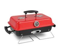 Outopee Portable Charcoal Grill, Tabletop Outdoor Barbecue Smoker, Small Folding BBQ Grill with Lid, Thermometer, Stainless Steel Legs for Camping Garden Party Picnic Cooking, Black & Red