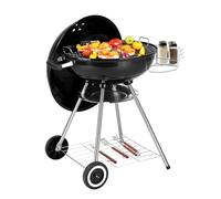 Outopee Portable Kettle Charcoal Grill, Outdoor Barbecue Grill with Wheels, Porcelain Enamel Lid, Storage Holder, Round BBQ Smoker for Camping, Backyard, Party, Picnic, Festival