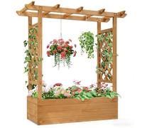 Outopee Wooden Planter With Trellis, 110x45x113CM, Teak | Outdoor Large Plant Raised Bed, Garden Planters, For Climbing Plants, Vines, Flowers