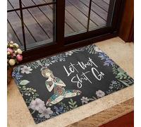 Outory Let That Shit Go Girl Do Yoga Floral Border Design Doormat,Novelty Flannel Floor Mat With Non-Slip Rubber,Housewarming Decor Gift for Yoga Lovers Welcome Doormat 24x16 Inch