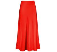 Outoshe - Women's High-Waist Satin Long Skirts with Hidden Elastic Waist, A-Line Skirts, Red -, G