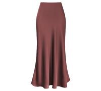 Outoshe Women's High Waisted Satin Maxi Skirt with Hidden Elastic Waist A-Line Skirt, M