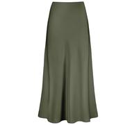 Outoshe Women's Satin High Waisted Maxi Skirts Hidden Elasticized Waistband A Line Long Skirt, Army Green, M