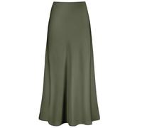 Outoshe Women's Satin High Waisted Maxi Skirts Hidden Elasticized Waistband A Line Long Skirt, Army Green, L