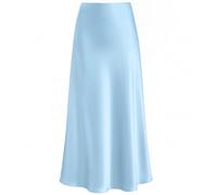 Outoshe Women's Satin High Waisted Maxi Skirts Hidden Elasticized Waistband A Line Long Skirt, Baby Blue, M