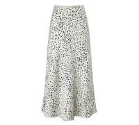 Outoshe Women's Satin High Waisted Maxi Skirts Hidden Elasticized Waistband A Line Long Skirt, Leopard White, M