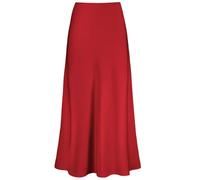 Outoshe Women's Satin High Waisted Maxi Skirts Hidden Elasticized Waistband A Line Long Skirt, Red, M