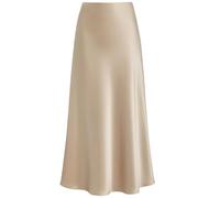 Outoshe Women's Satin High Waisted Maxi Skirts Hidden Elasticized Waistband A Line Long Skirt, Solid Champagne, M