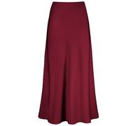 Outoshe Women's Satin High Waisted Maxi Skirts Hidden Elasticized Waistband A Line Long Skirt, Wine Red, S