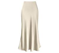 Outoshe Women's Satin High Waisted Maxi Skirts Hidden Elasticized Waistband A Line Long Skirt, Zip Apricot, S