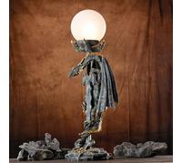 OUTOUR Gothic Dragon Statue Lamp with Sword and Glowing Orb Medieval Mythic Guardian Decor for Home Bedroom