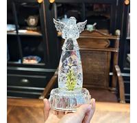 OUTOUR LED Lighted Angel Figurine - Glowing Praying Fairy Statue with Flower Accents Acrylic Night Light Decor for Home Bedroom Tabletop Present (Battery/USB Powered)